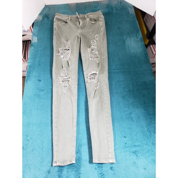 American Eagle Jeans Size 4 Long Womens Green Stretch Pants High Rise Jegging - Picture 2 of 13